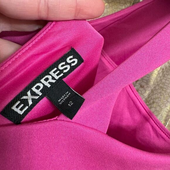 Express Magenta Fuchsia High Neck Midi Bodycon Dress Size 12 - Picture 6 of 8
